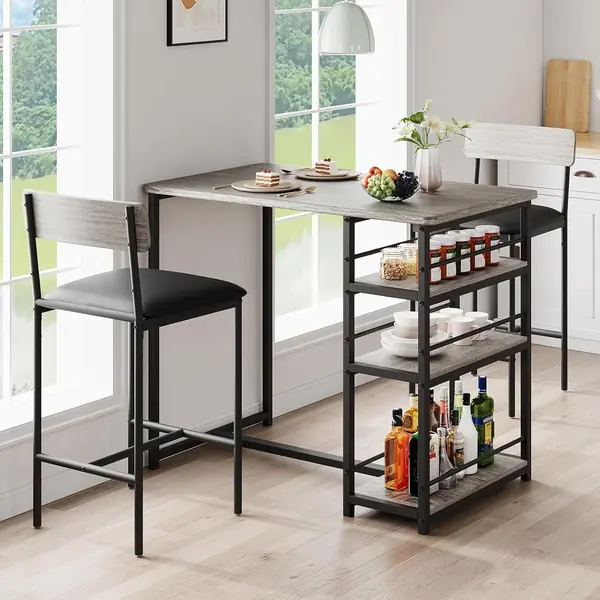 Bartisch mit Barhocker Set, 3-Teilig Kleiner Esstisch mit