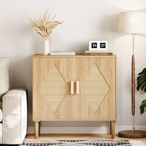 Boho Sideboard mit Rattan-Doppeltüren