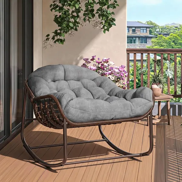Ei-Schaukelstuhl Mit Rattan Und Polster, Schaukelsessel…