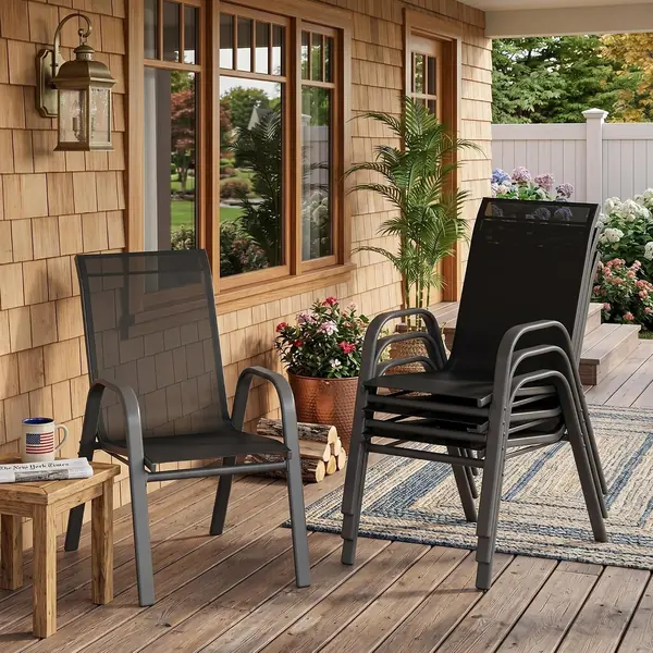 Gartenstühle 4er Set Aus Metall, Stapelbare Textilene…