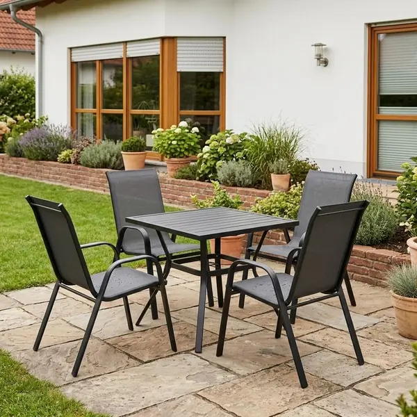 Gartenstühle 4er Set, Stapelstuhl Metall mit Textilene…