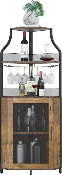Industrieller Eck-Bar-Schrank Mit Abnehmbarem Weinregal…