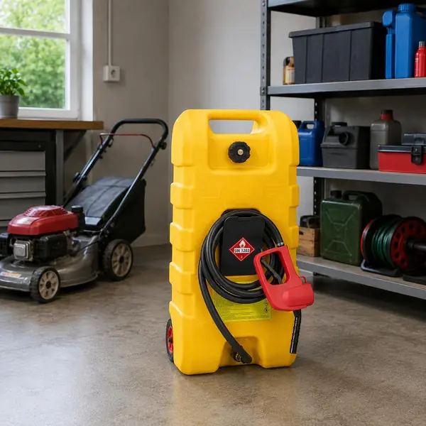 Mobiler Kraftstofftank 57 L mit Handpumpe und Rollen, Gelb