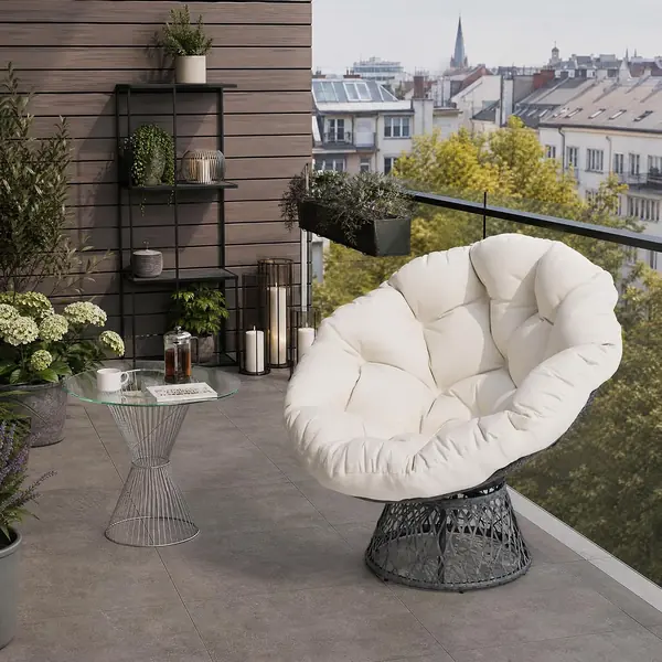Papasan Sessel 360° Drehbar, Runder Sessel mit Kissen in…