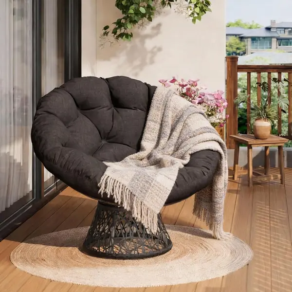 Papasansessel drehbar Rattan Korbsessel mit dickem Kissen…