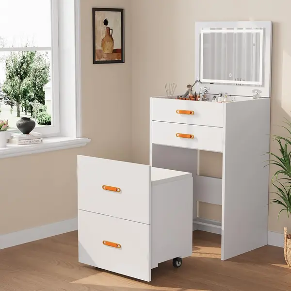Schminktisch Mit Spiegel Und Hocker, 3 in 1 Kleiner…