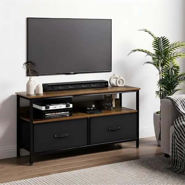 TV Lowboard 98,8 cm, TV Schrank mit 2 Stoffschubladen,