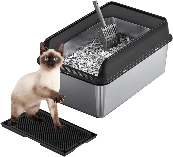 XL Katzentoilette Edelstahl 60x40x30 cm für Große Katze…